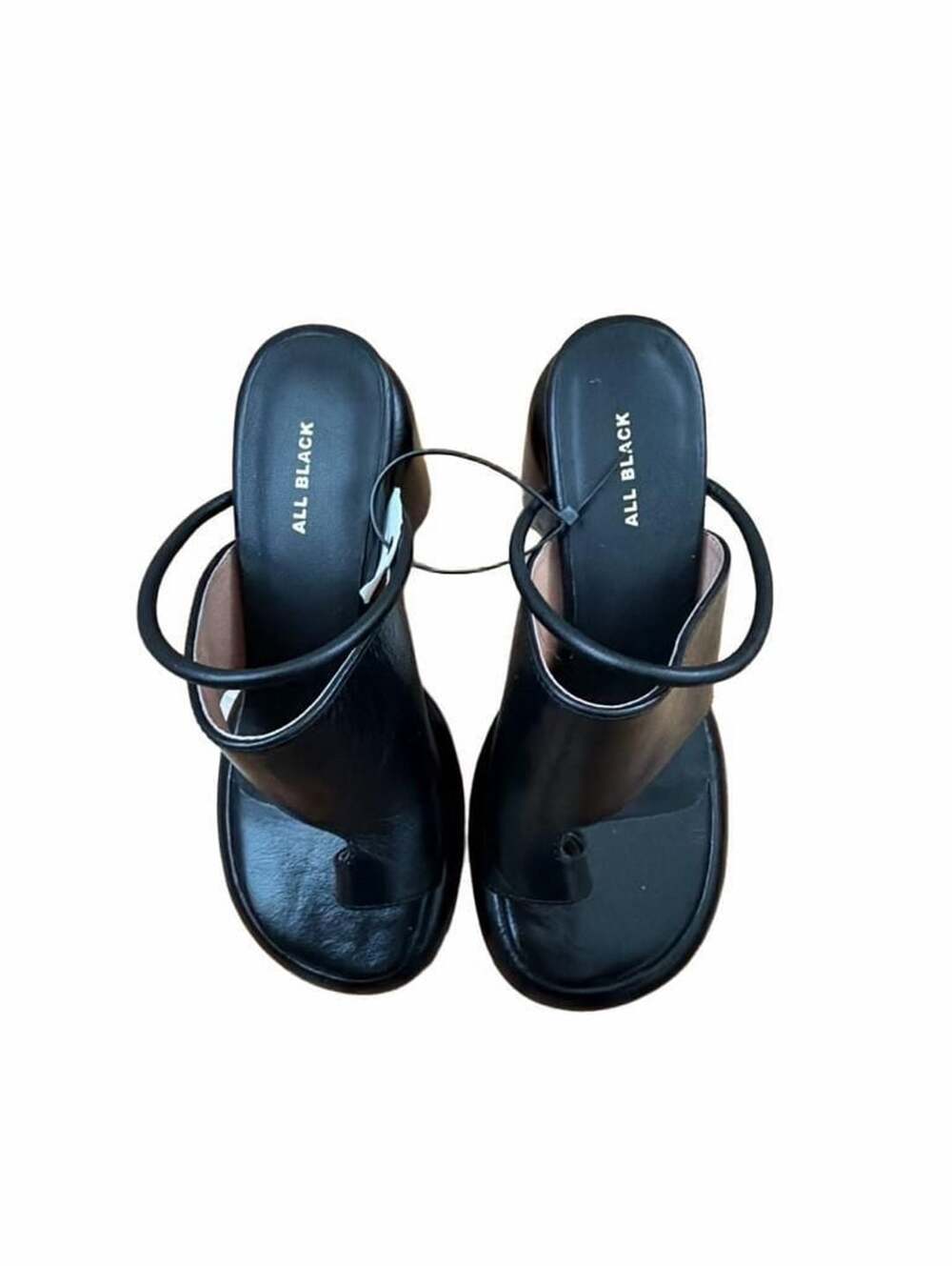 All Black Mod Combo Women's Black Leather Thong Heel Sandal Size 37